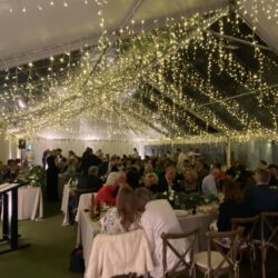 String lights creating gorgeous light in a marquee